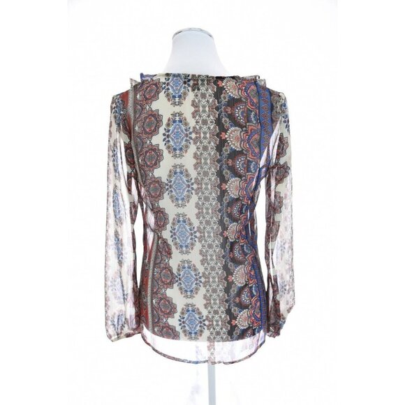 Socialite Sz S Ruffle Front Sheer Colorful Peasant Tunic Top Blouse Womens - Picture 6 of 8